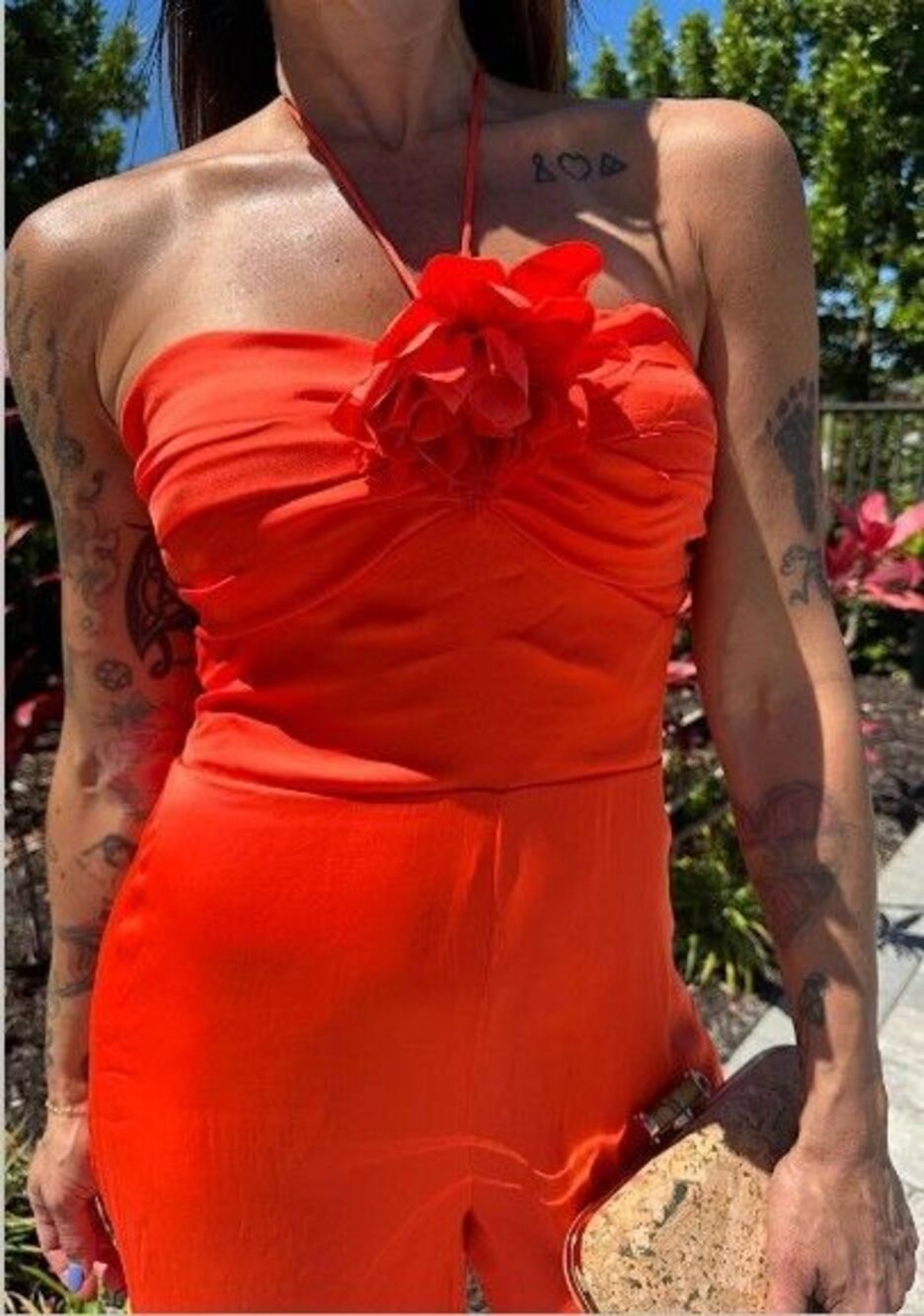NWT Sage The Label Dream Skies Orange Halter Jumpsuit Detachable Flower- Small - Picture 2 of 16